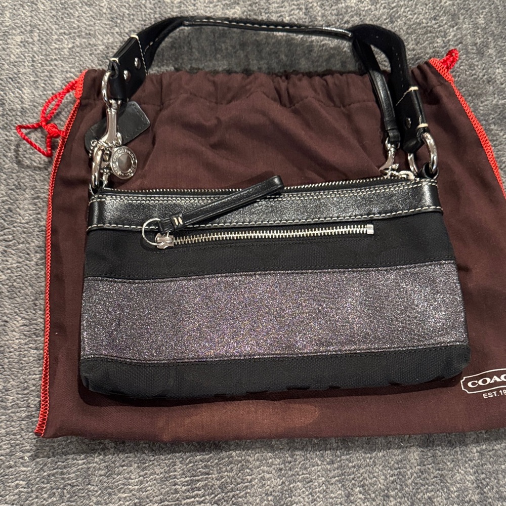 Coach Black and Silver Glitter Wristlet